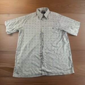 Marc Edwards Luxe Rayon Shirt Mens L Green Geometric Short Sleeve Button Up READ
